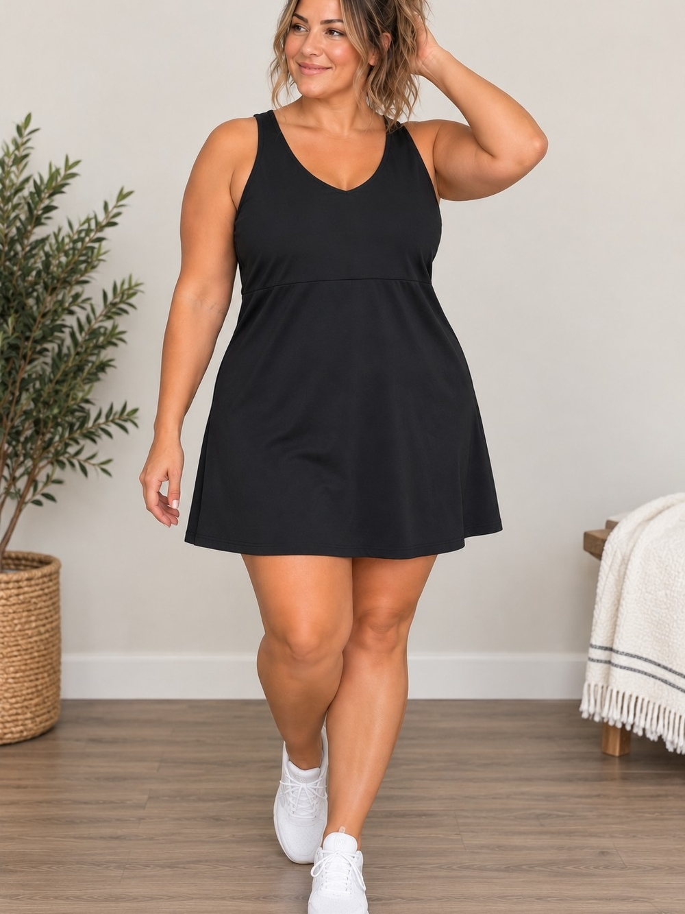NWT GapFit Active Tank Dress XXL Black Built In Bra Shorts Pocket